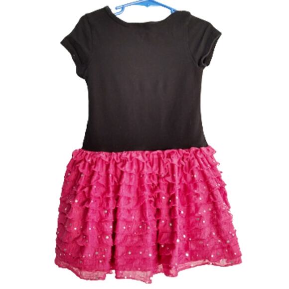 Bonnie Jean Party Dress Ruffles Short Sleeves Rhinestones Sequins Pink Black 4T - Picture 3 of 6